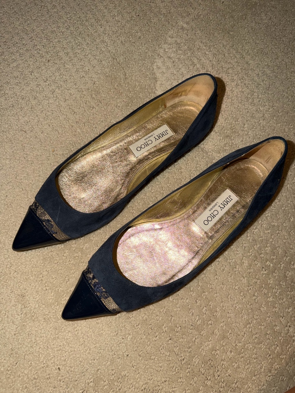 Jimmy Choo Navy Suede Pointed Toe Flats